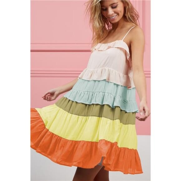 BiBi Color Blocked Tiered Dress - Picture 1 of 3